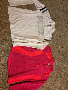 PINK White Quarter-Zip Pullover & Pink/Red Active Top - Two Pack